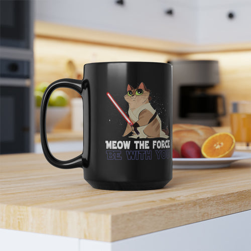 Beast Cats 15oz Coffee Mug: Meow The Force Be With You. Star Wars. Paw Wars. May The Force Be With You.