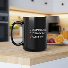 Load image into Gallery viewer, Black Coffee Mug 15oz: Republican Democrat Cats