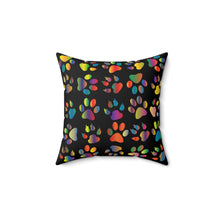 Load image into Gallery viewer, Faux Suede Square Pillow: Kitty Paws Black