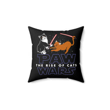 Load image into Gallery viewer, Faux Suede Square Pillow Star Wars. Paw Wars. Rise of Cats. Rise of Skywalker.