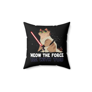 Faux Suede Square Pillow Cat Star Wars. Meow The Force Be With You. May The Force Be With You.