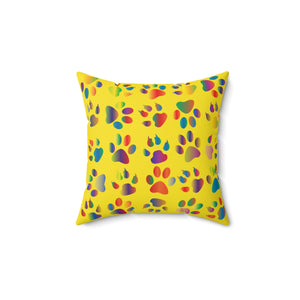 Faux Suede Square Pillow: Kitty Paws Yellow