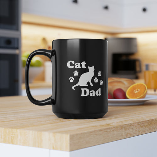 Black Coffee Mug 15oz: Cat Dad